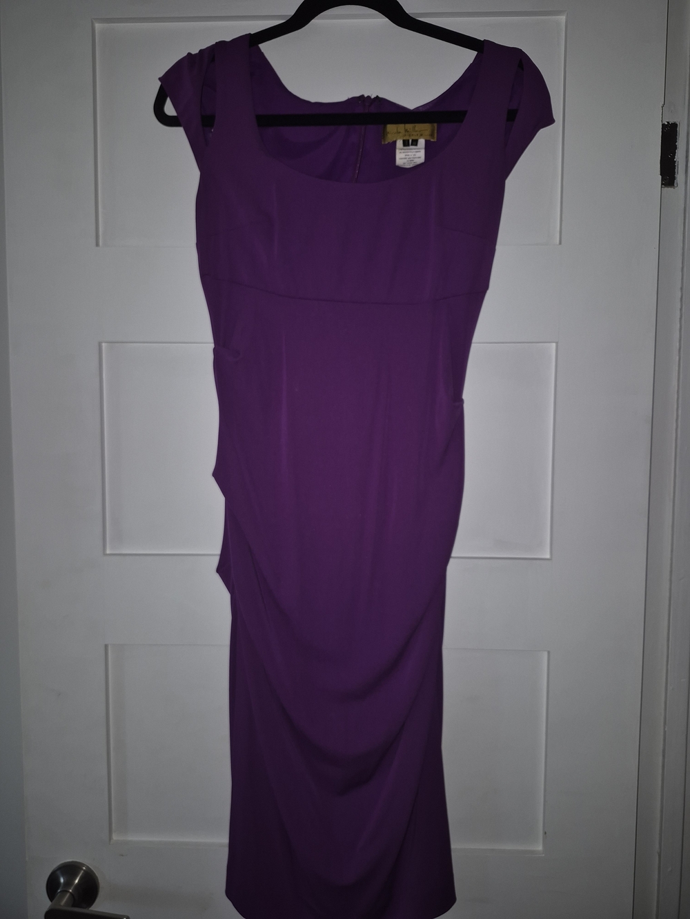 Nicole Miller Purple Cap-Sleeve Midi Sheath Dress